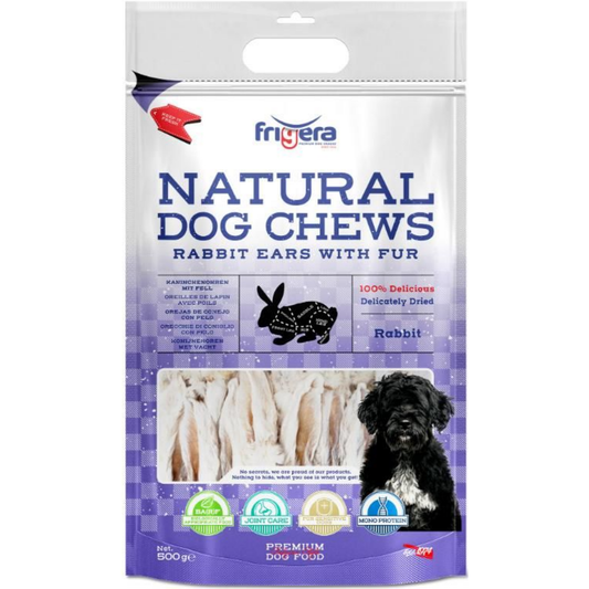 Natural Dog Chews | Kaninøre m. hår 500g