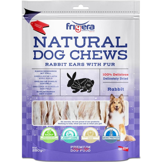 Natural Dog Chews | Kaninører m. hår 250g