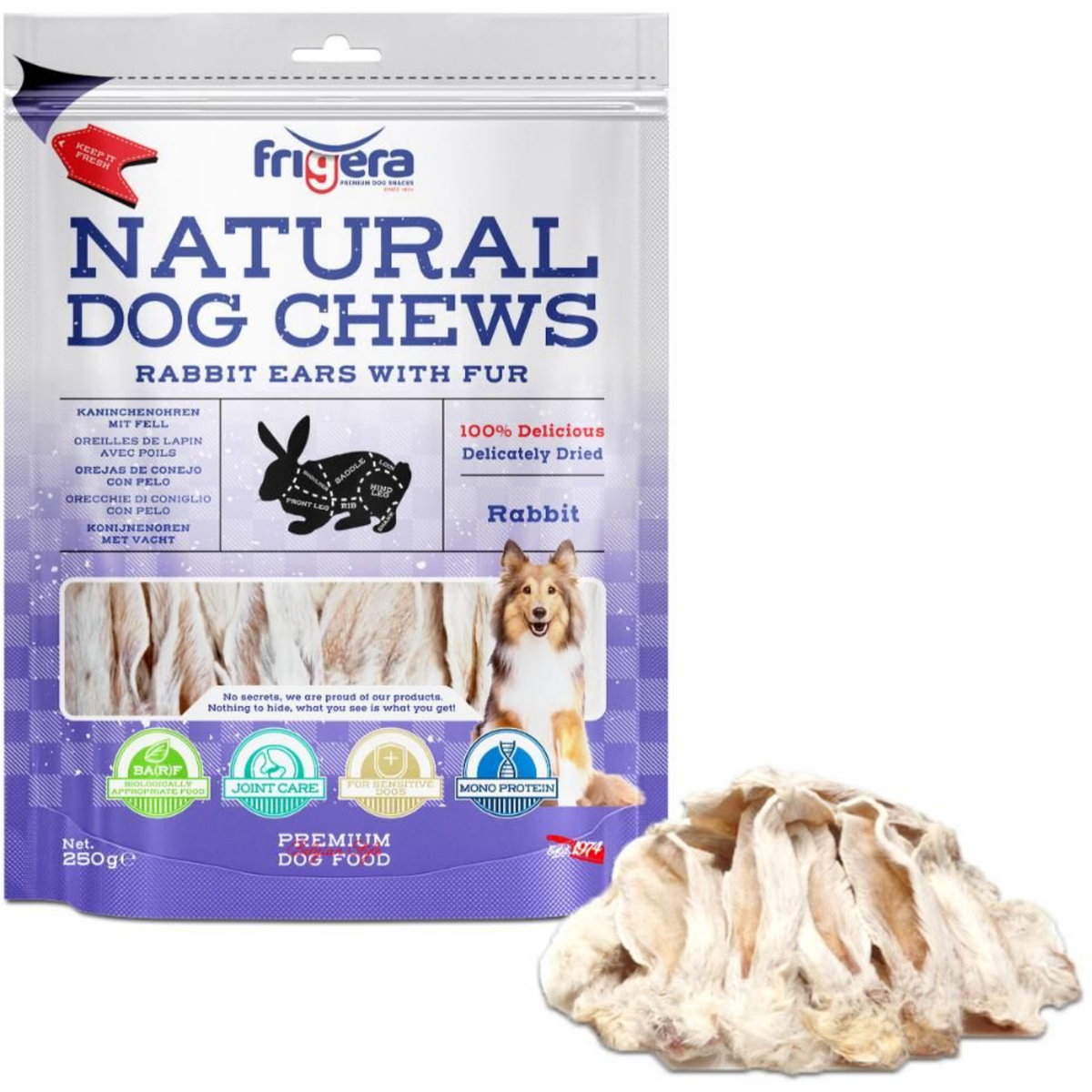Natural Dog Chews | Kaninører m. hår 250g